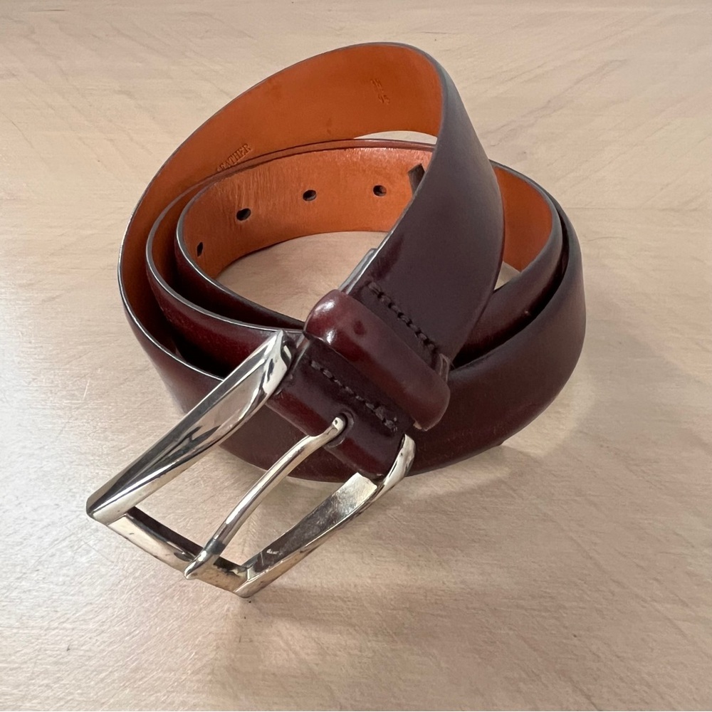 Trafalgar Brown Cortina Leather Dress Belt Silver-tone buckle Men's 38 - Picture 1 of 12